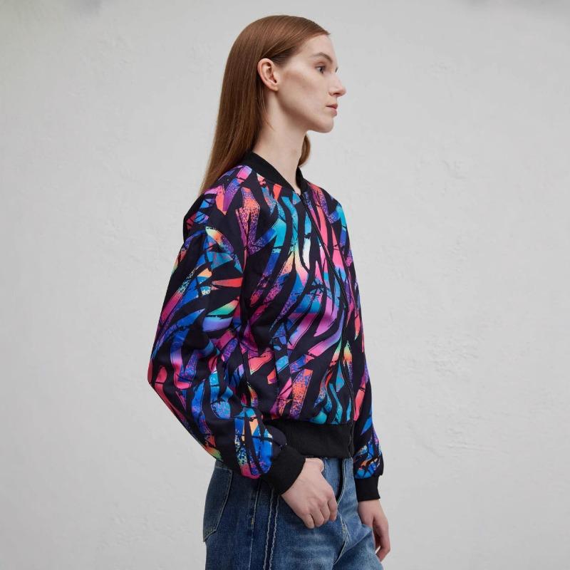 YYFS Moda Femenina Casual Estampado Color Block Otoño Invierno Manga Larga Cuello Redondo Chaquetas y Abrigos