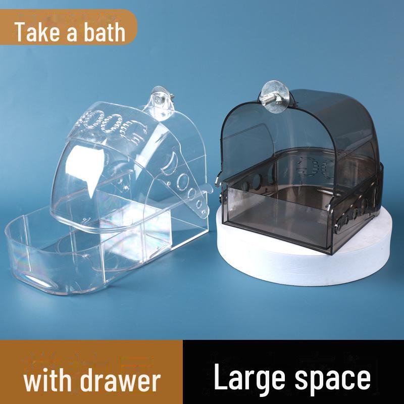 Bañera transparente extragrande para periquitos con cajón - Accesorio para jaula de pájaros