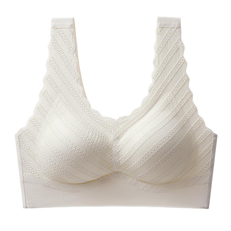 

White Textured Wireless Bra with Wide Straps and Scalloped Neckline M білий