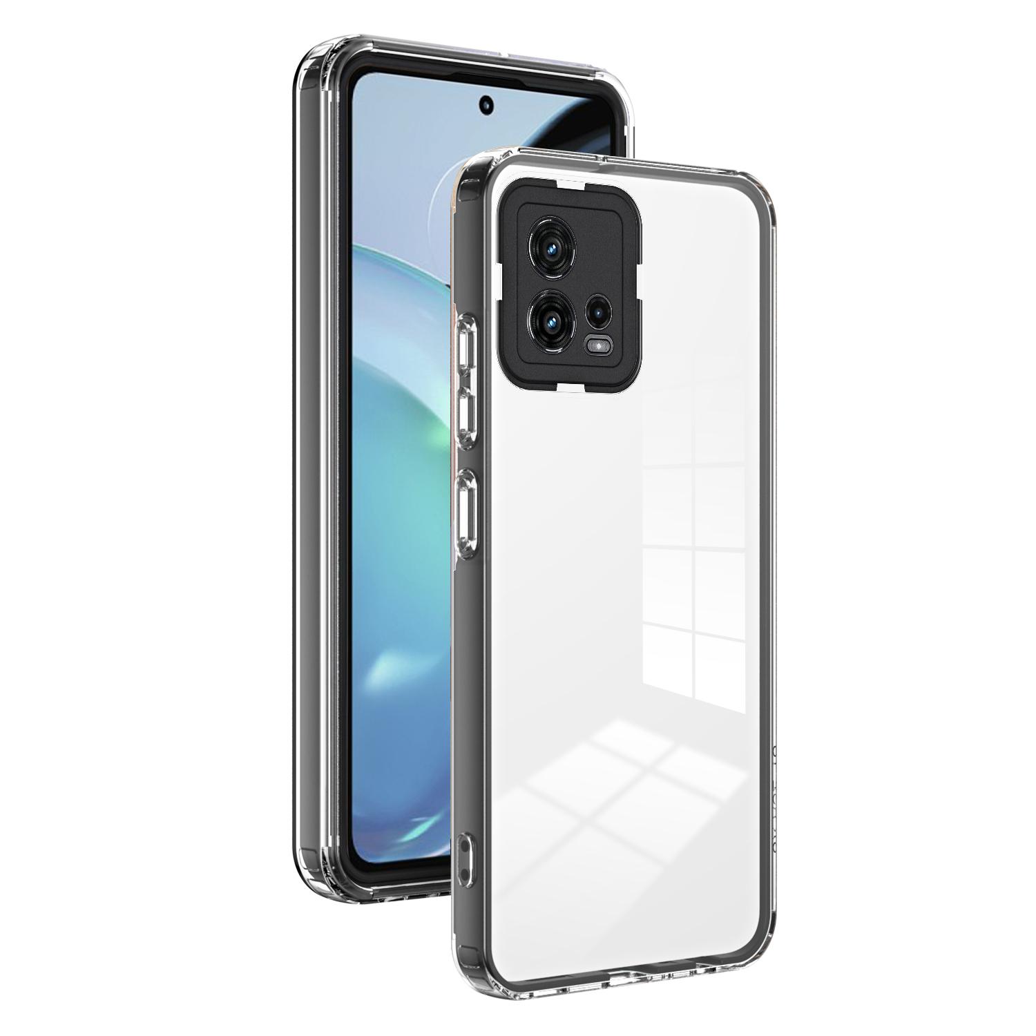 

For Motorola Moto G72 5G 3-in-1 Shockproof Phone Case TPU Backplate+PC Frame+PC Camera Ring Clear Cover Black