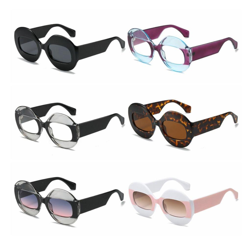 PC Sunglasses Goggles Color-block Gradient Lenses Big Frames Shades UV400 Block Glare UV Protection Sun Glasses Women Fashion