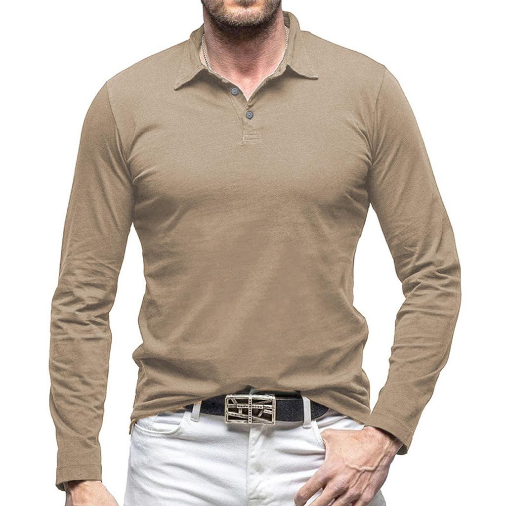 Men's Solid Color Button Lapel Long Sleeve Top Men's Casual Fashion Long Sleeve Top