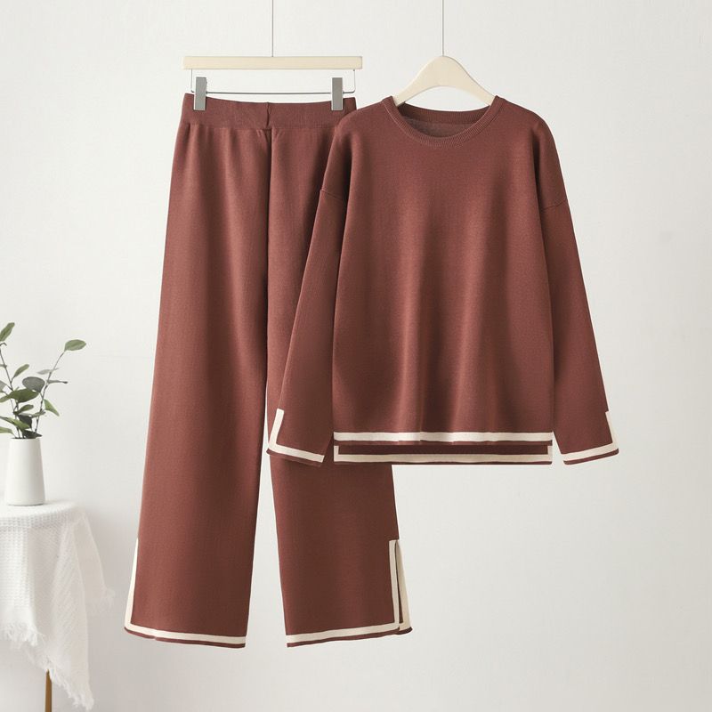 

Костюмы Комплекты Женские Свитшот Пуловер Оверсайз Брюки Утепленный Свитер Топ Длинные Брюки Костюм Двойка Оверсайз 2 предмета XL коричневый