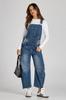 Womens Denim Bib Overalls Barrel Leg Baggy Jean Jumpsuit With Pockets