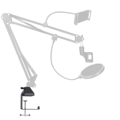 Novonest Microphone Stand Mounting Clamp, Microphone Stand Holder, Clamp with Arm, Desk Clamp, Heavy-Duty Metal Table Mount Clamp, Adjustable Arm, Tab