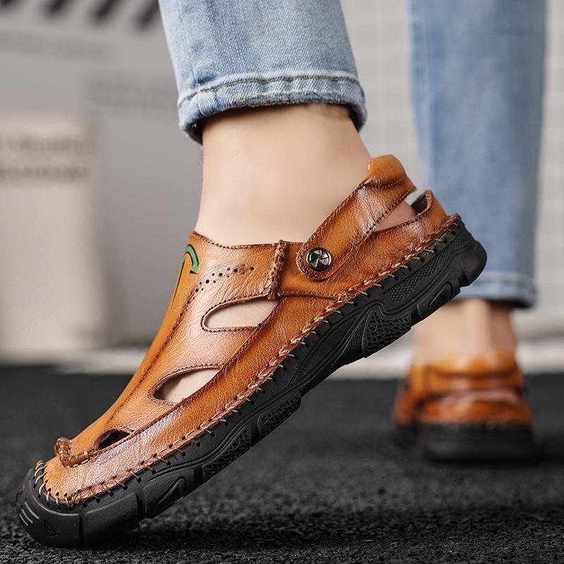 New Men Leather Sandals Summer Male Shoes Beach Sandals Man Fashion Comfortable Outdoor Casual Sneakers Classic Men Shoes Size48