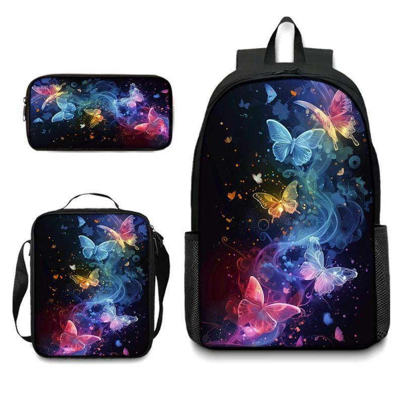 Set Zaino Scolastico con Fantasia Farfalle in Tessuto Oxford Leggero per Studenti Elementari