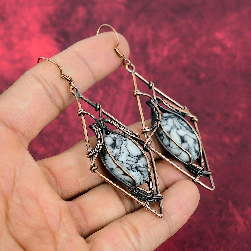 Pinolith Jasper Earring Copper Wire Wrapped Earring Pinolith Jasper Jewelry Handmade Gemstone Earrings Copper Wire Jewelry Gifts For Mother