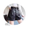 Women's High-Waist Black PU Leather Shorts - Autumn/Winter 2024 Casual Wide-Leg Slimming Design