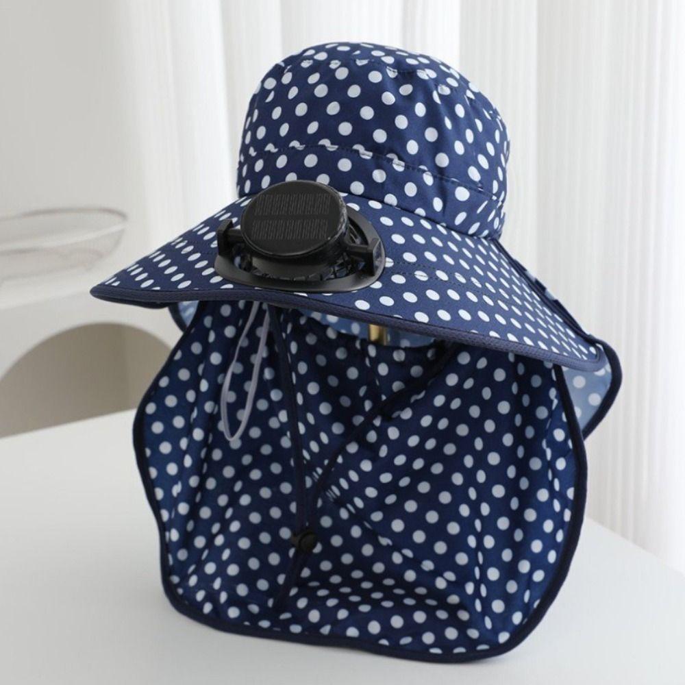 Anti-UV Solar Fan Cap Breathable 300MA Current Sun Cap Floral Design Long Sun Shield Cooling Fan Hat Sun Protection