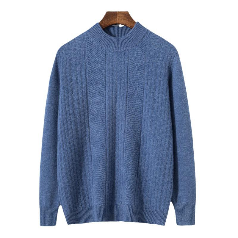 Men's Thickened Cashmere Sweater - Half High Neck Wicker Cable Knit