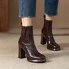 Fashion Vintage Platform Thick Heel Women Ankle Boots Fashion Slip On Shoes Ladies Elegant Height Increase  Short Booties