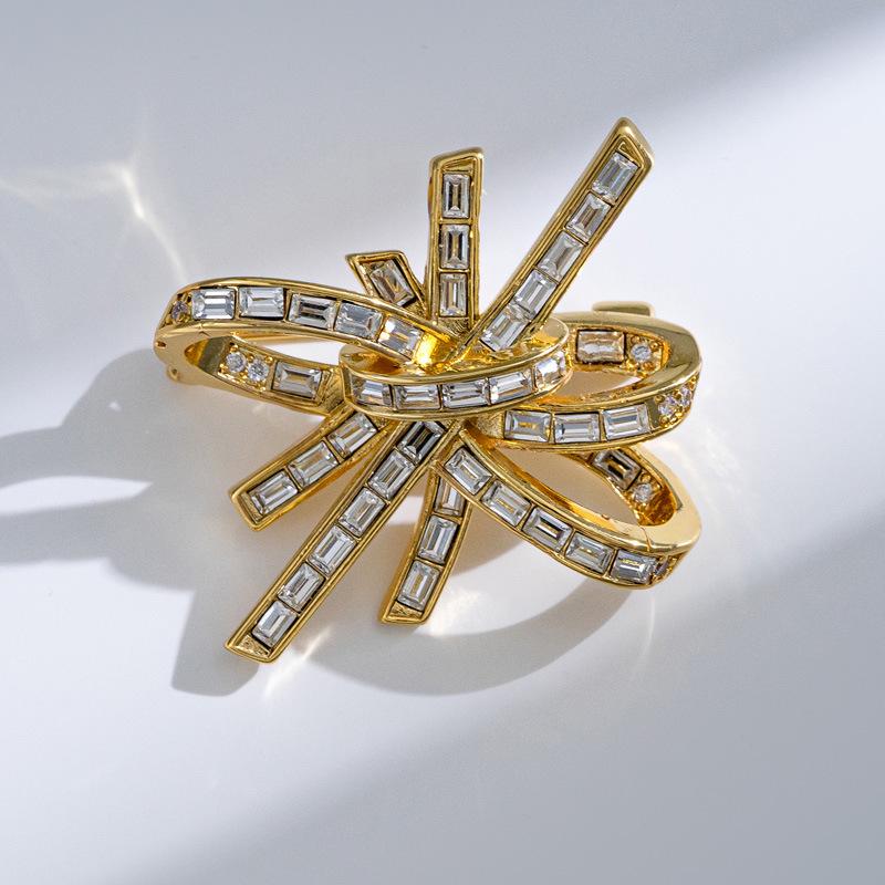 Bo Xin Yun High-Quality Gold-Plated Copper Zirconia Bow Brooch