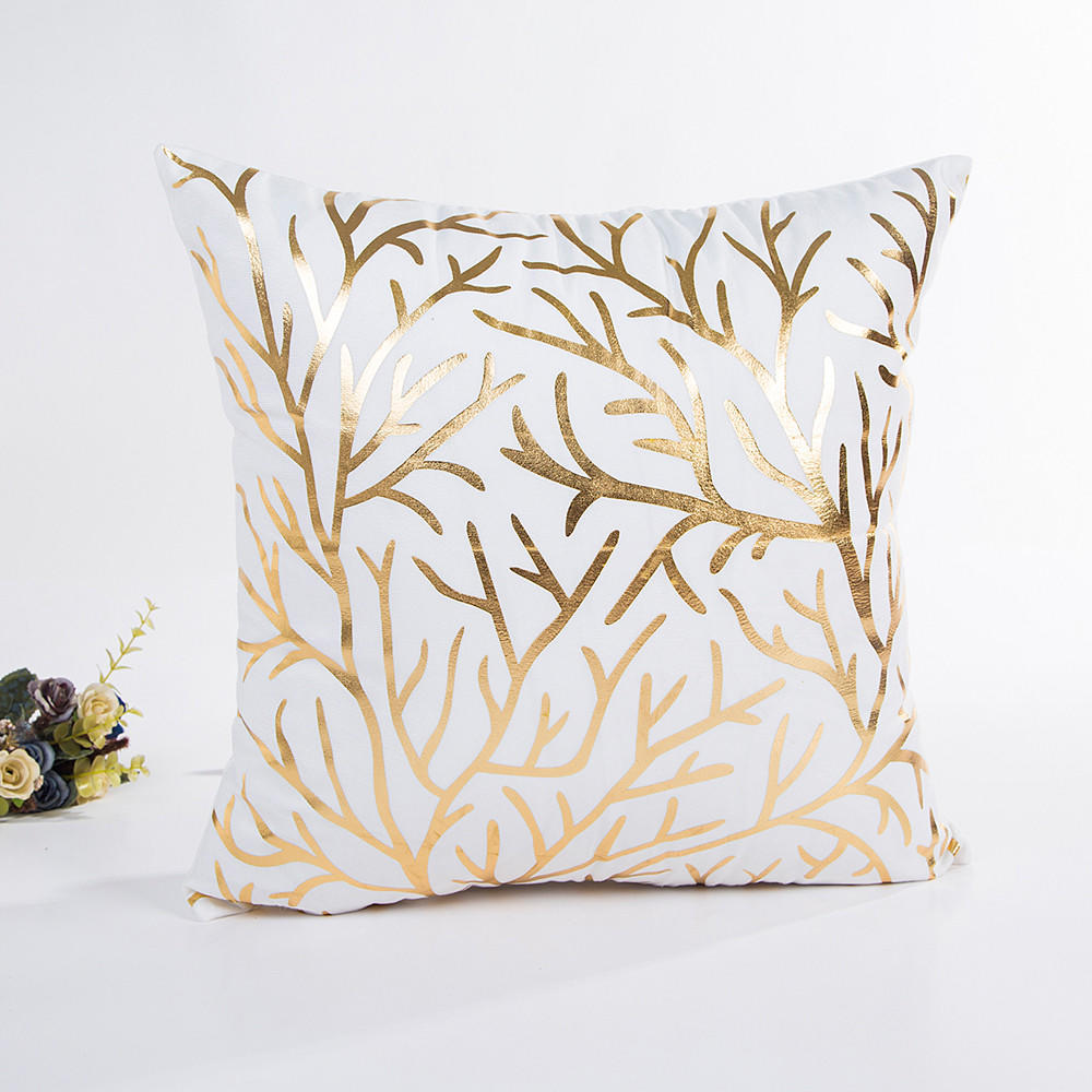 Gold Foil Printing Pillow Case Sofa Waist Throw Cushion Cover Home Decor 