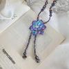 Purple Crystal Flower Sweater Chain: Elegant Women's Long Necklace, New Chinese Style, Versatile Pendant Accessory