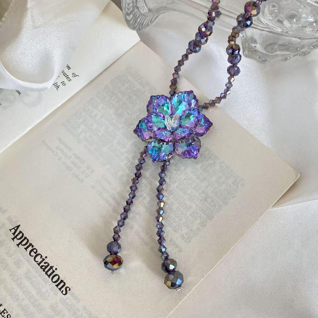 Purple Crystal Flower Sweater Chain: Elegant Women's Long Necklace, New Chinese Style, Versatile Pendant Accessory