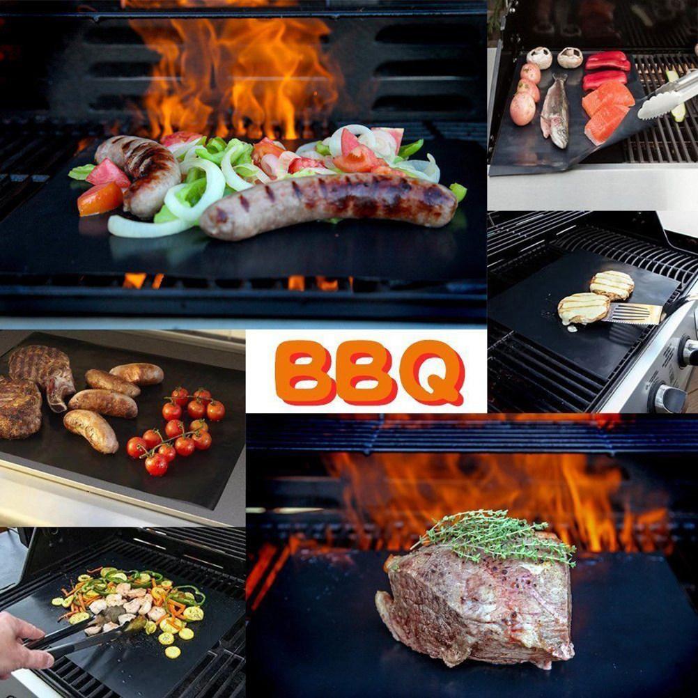 Grillmatte für BBQ, Antihaftbeschichtet, Hitzebeständig, Wiederverwendbar, Glasfaser-Grillfolie für Gemüse, Speck, Fisch, Kebabs, Spülmaschinenfest, Schwarz