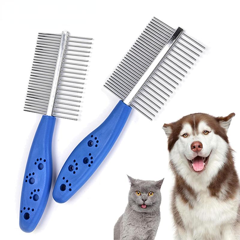 Professioneller Haarentferner für Haustiere, Zähne aus rostfreiem Stahl, doppelseitige Bürste, Fellpflege-Reinigungswerkzeuge für Katzen und Hunde für kurzes und langes Haar