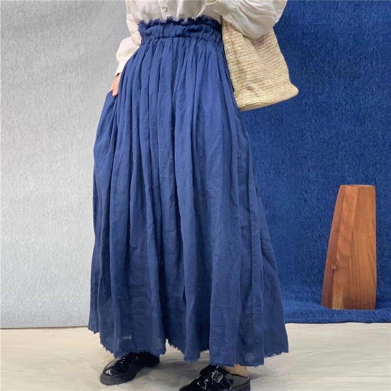Johnature Vintage Linen Women Skirts Casual High Waist Solid Color Female Skirts