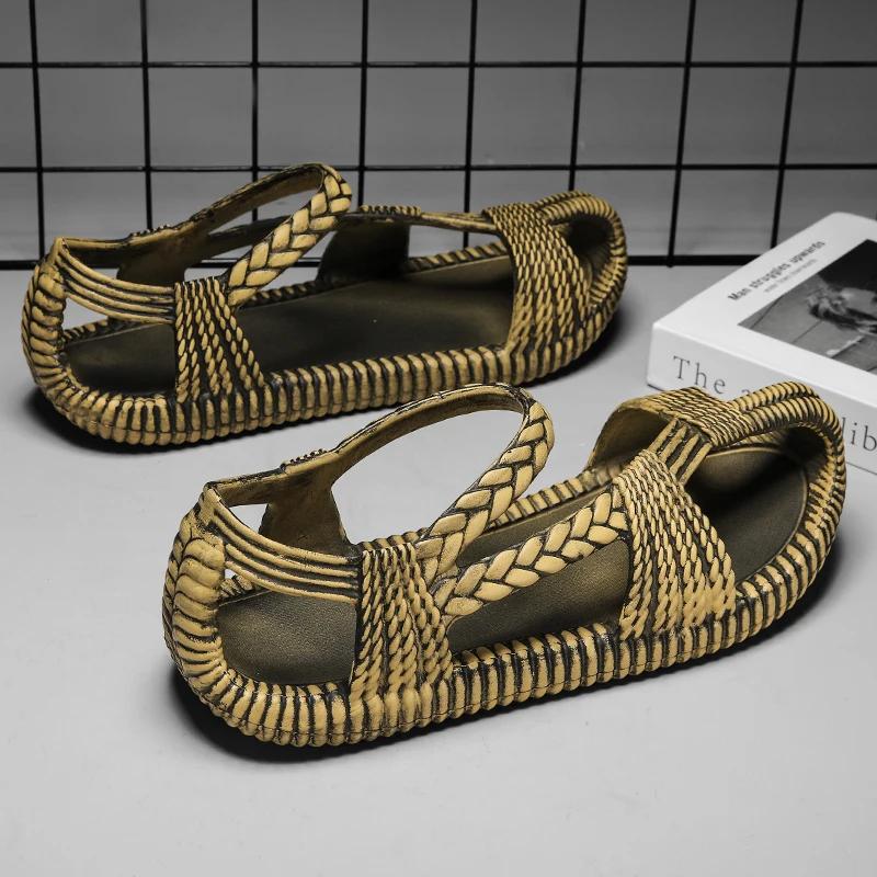 Men's Retro Lightweight Breathable Roman Sandals, Anti Slip Beach Oversized Sandals