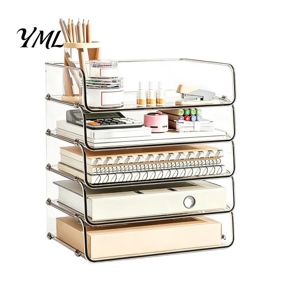Stationery Storage Tray Clear Acrylic File Organizer Tray, 1/2/3/4/5 Tier Paper Ducument Document Holder Box, Stackable Office Supplies Desk Rack Box