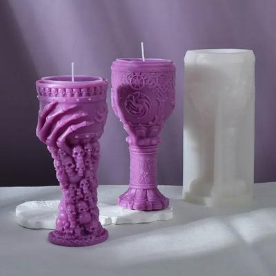 DIY 3D Schädel Kopf Heiliger Gral Silikonform Blumenmuster Tasse Harz Gips Silikonform Halloween Dekoration