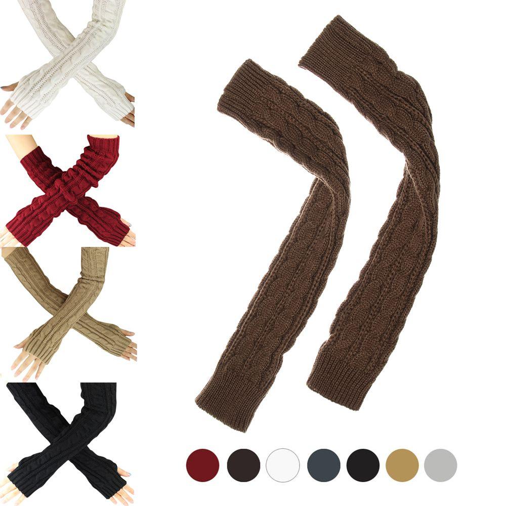 Fashion Fingerless Autumn Winter Spring Knitted Gloves Wool Mittens Long Gloves Arm Warmers