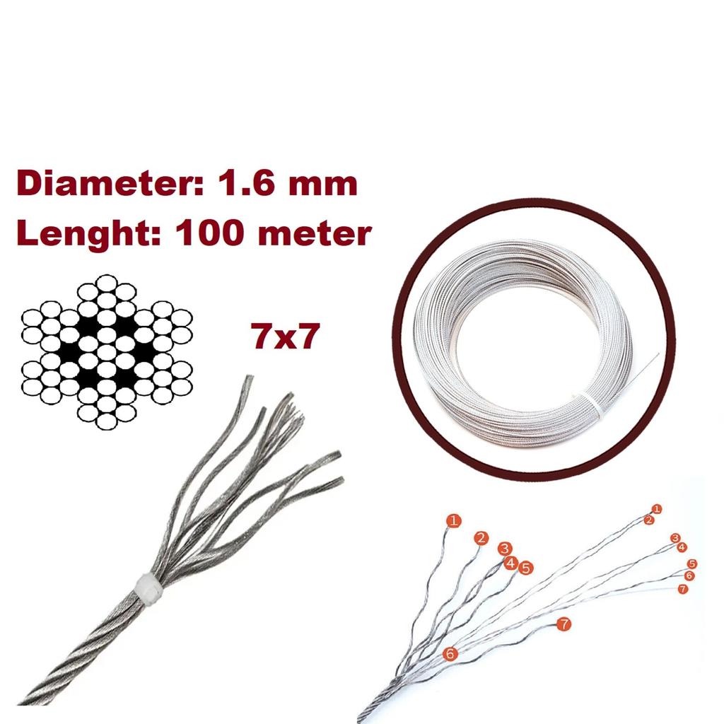 EWR5473 Window Regulator Repair Cable Steel Wire Rope 7x7 Diameter: 1.6 Mm Length: 100 Meter for Car Window Regulator 