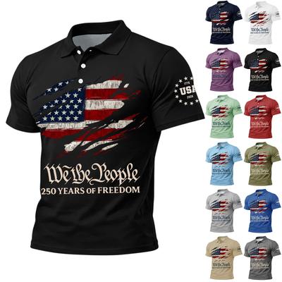 Mens Patriotic Polo Shirt Short Sleeve Stretch 50 Plus Raglan Graphic Golf Shirt We The Top