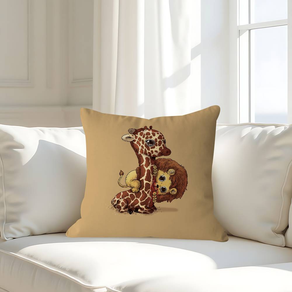 Cartoon Niedliche Tiere Kissenbezug Abnehmbarer Waschbarer Kissenbezug – Ganzjährig Weiches Leinen