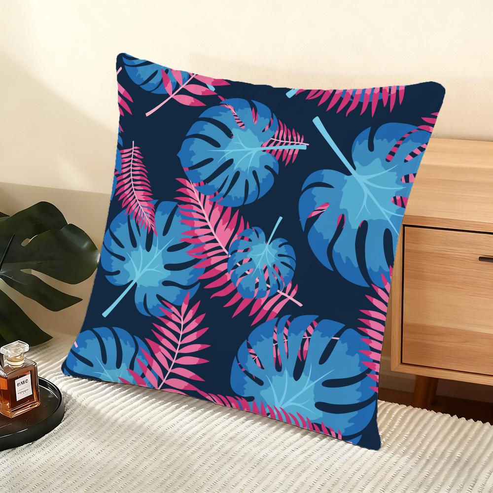Tropical Palm Leaves Cushion Cover Soft Short Plush Pillow Cover Smooth Cozy Texture Aesthetic Cushion Case Home Decor