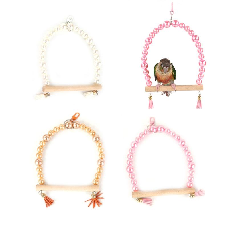 Parrots Bridge Hammock Swing Bridge Swing Standing Training Supplies Bridge Wood Hammock with Pearls Beads Toy