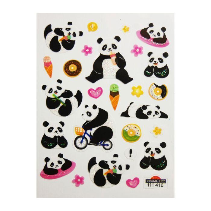 Autocollants - GLOBAL GIFT - Pandas - Paillettes - Multicolore - 10 x 7,5 cm