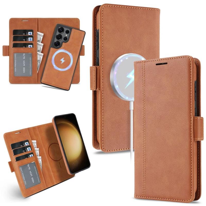 Samsung S25 Wireless Magnetic Leather Case with Card Slots for S24/S23 - High-End Protective Wallet