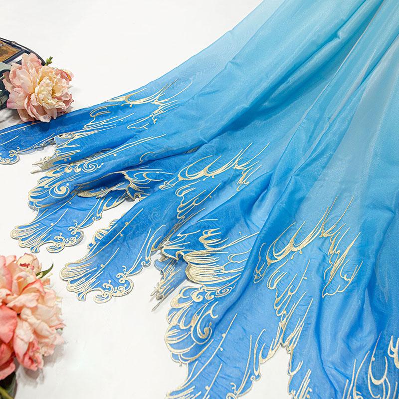 1M Chinese Classical Gradient Embroidery Fabric Chic Lotus Leaf Edge Designer Fabric For DIY Hanfu Dress Dance Costume