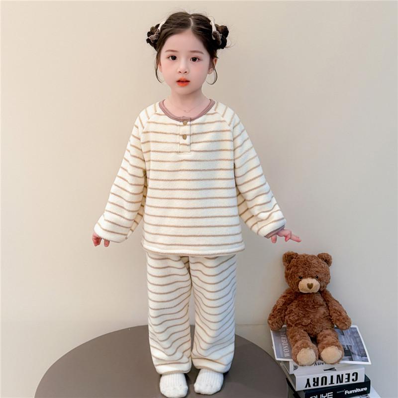 

2025 Autumn/Winter Striped Pajama Set for Girls - Cozy, Warm Homewear 90cm
