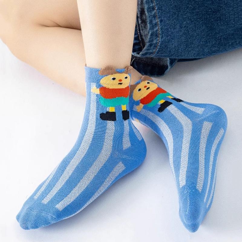Girls' Sock Summer Thin Cotton Socks For Children Mesh Breathable Girls And Boys Cartoon Lace Mid-tube Sock Baby Princess Socks Kids