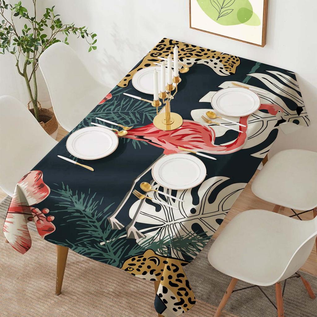 Tropical Flamingo Polyester Rectangular Tablecloth for Parties and Dining