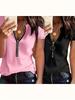 SpringSummer Solid Color Round Neck Zip-Up T-Shirts.