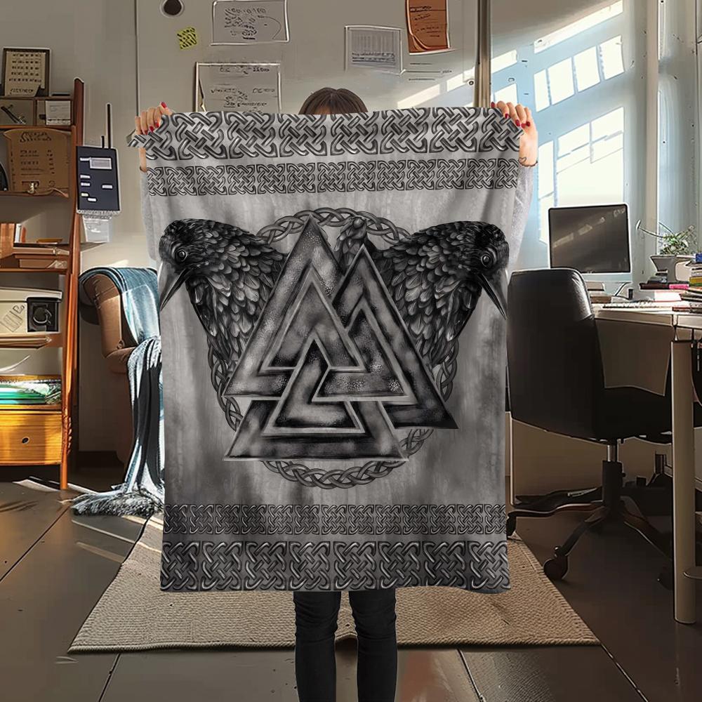 1Pc Viking Pattern Print Flannel Blanket, High quality Comfortable for All Seasons, Home Decor, Warmth and Comfort, Perfect for Christmas Gifts