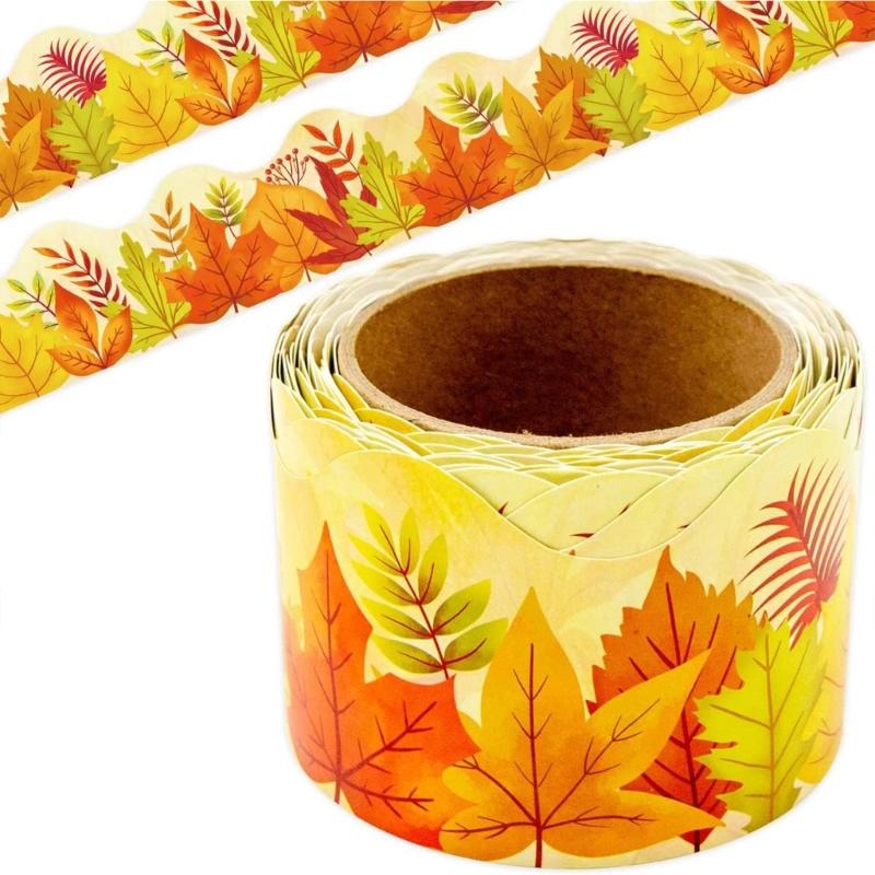10m Bulletin Board Borders Autumn Classroom Blackboards Maple Leaf Border Trim Decoration for Poster Boards Decoration
