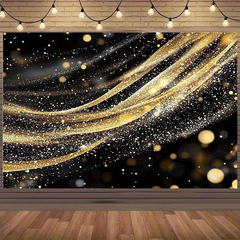 Elegant golden and black glittering starry sky background curtain - Party and birthday photography backdrop fabric