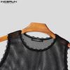 INCERUN Sommer Herren Ärmelloses Spitzensaum Mesh Durchsichtig Party Cropped Tank Tops