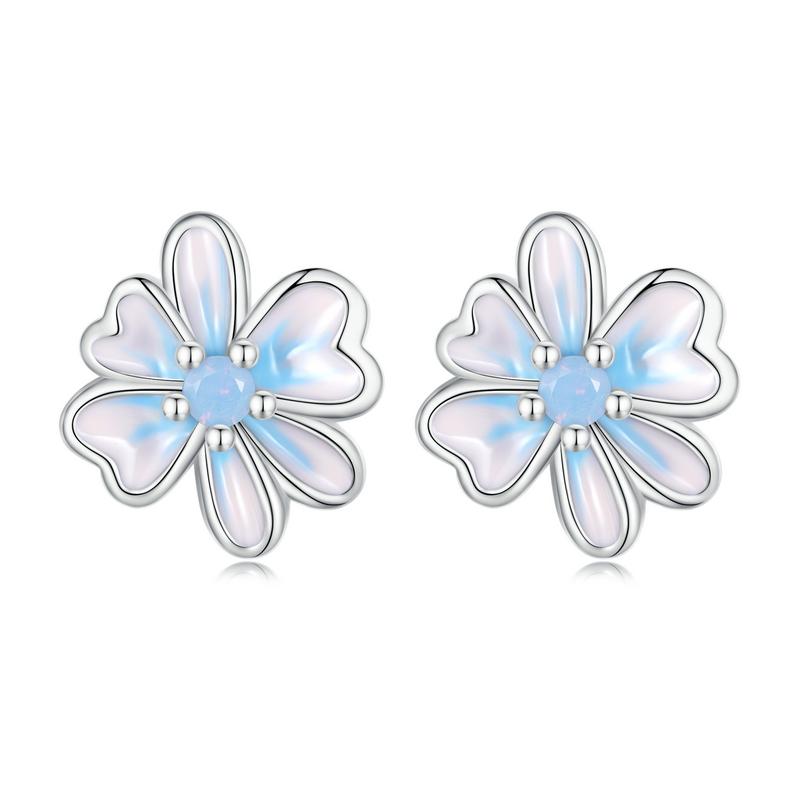 925 Silver Mini Flower Butterfly Bird Bee Stud Earrings Rainbow Moonstone Kitty Cat Ear Studs Girl Party Jewelry