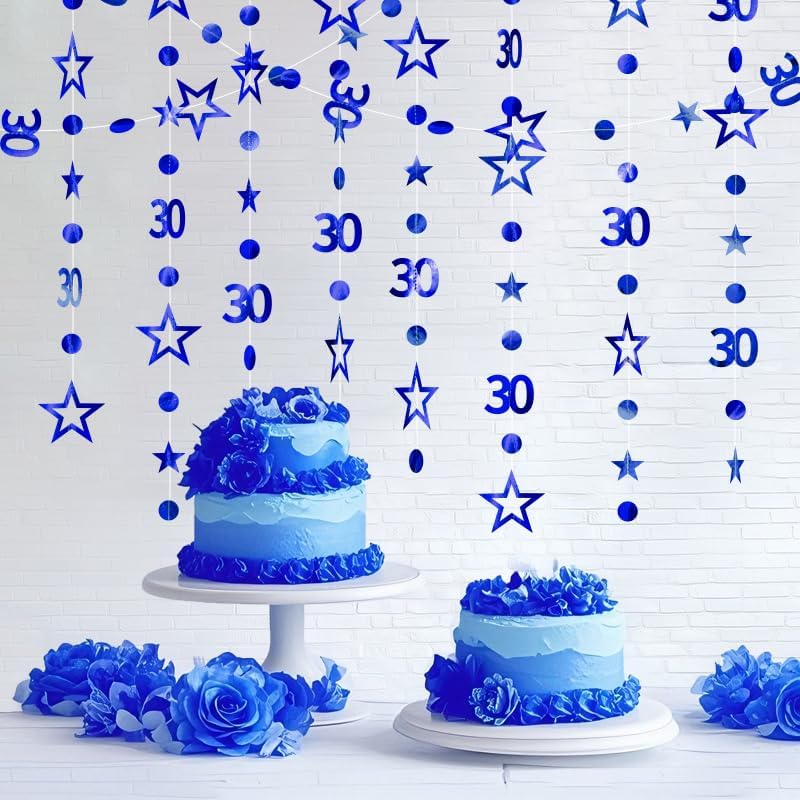 Black 30th Birthday Garland Black 30 Circle Dot Twinkle Star Streamer Hanging Bunting Banner Backdrop for Him/Her 30 Years Old Birthday Party