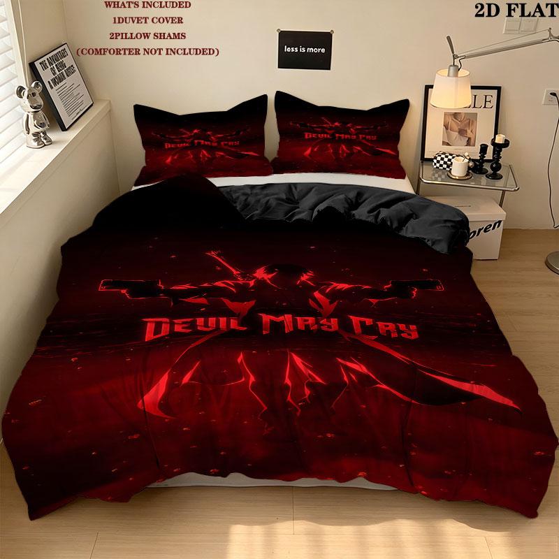 Devil May Cry Pattern Bedding Quilt Set Quilt Cover Pillowcase Home Birthday Gift(1 * duvet cover + 2 * pillowcase, without core)