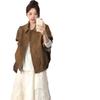 Thickened 300g Suede Fleece Lined Brown Retro Collar Casual Jacket Loose Fit Streetwear