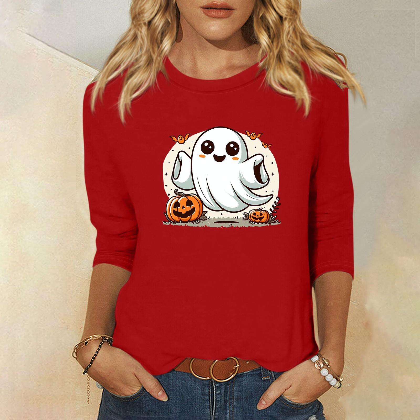 

Женская модная повседневная свободная футболка с круглым вырезом и рукавами 3/4 на Хэллоуин, женский топ M красный