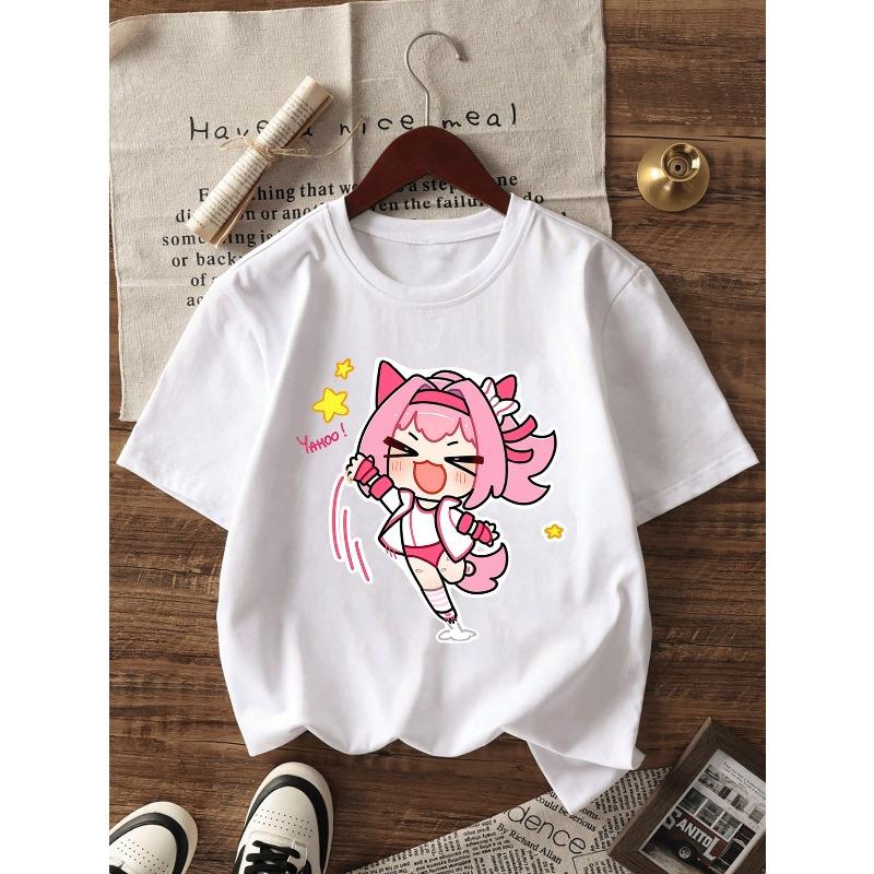 European Sizes Girls' Summer KPOP Girl Group Cartoon Style Short Sleeve T-Shirt, Cute Idol Fashion Print, Breathable And Non-Stuffy Clothing