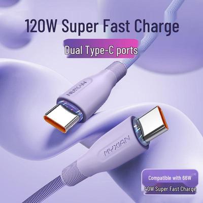 Dual USB-C 120W Fast Charging Cable for Apple, Xiaomi, Huawei, MacBook - Male To Male 6A Flash Charging.